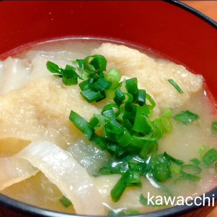 あげ 新玉ねぎ まいたけのお味噌汁